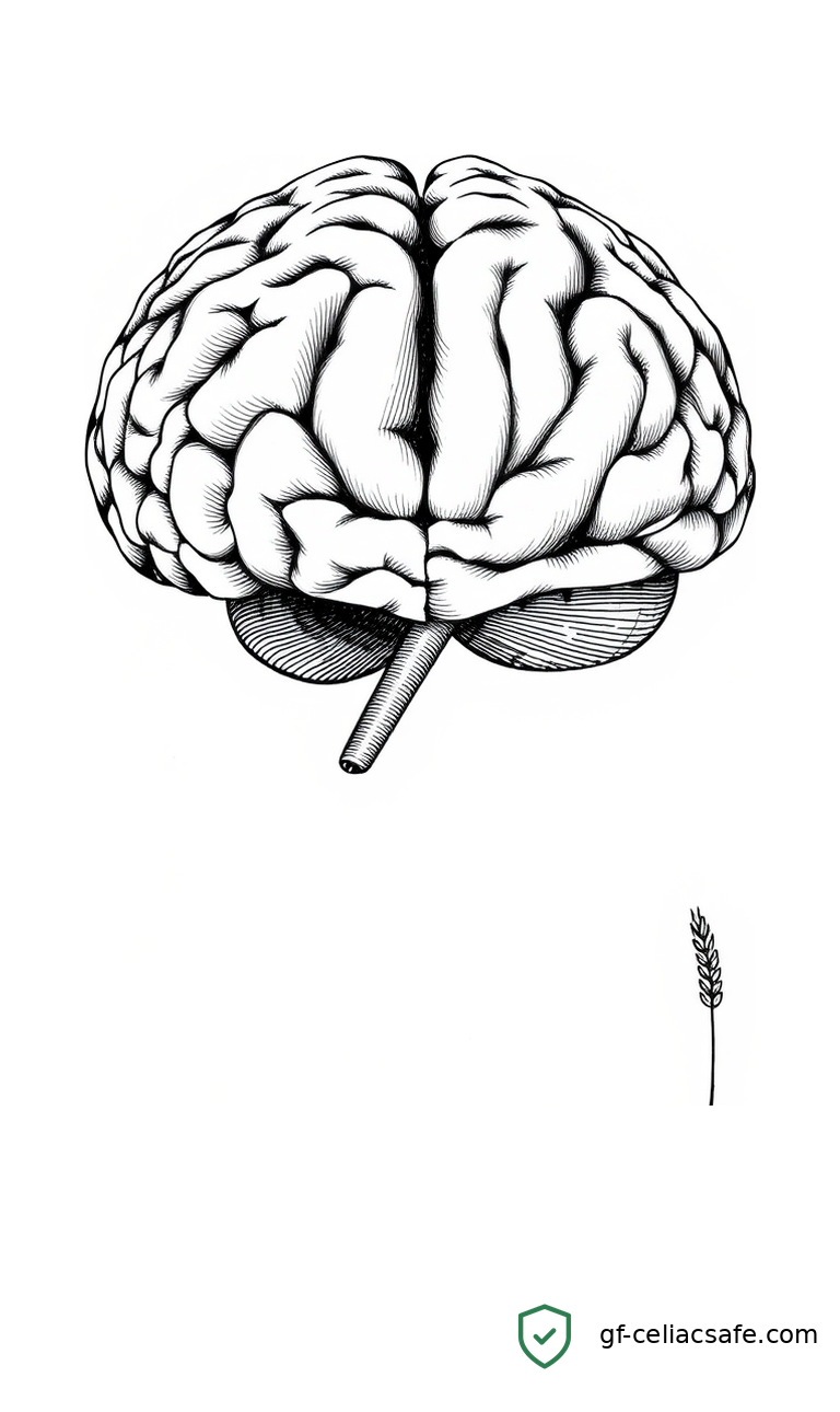Abstract illustration of the brain and digestive tract connected by neural pathways, representing the gut-brain link in celiac disease