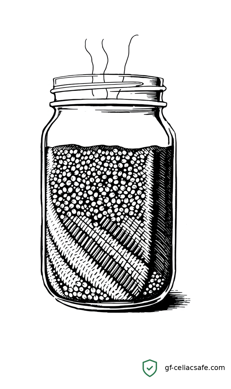 Microscopic illustration of gut bacteria alongside a gluten-free symbol, representing the connection between the microbiome and celiac disease