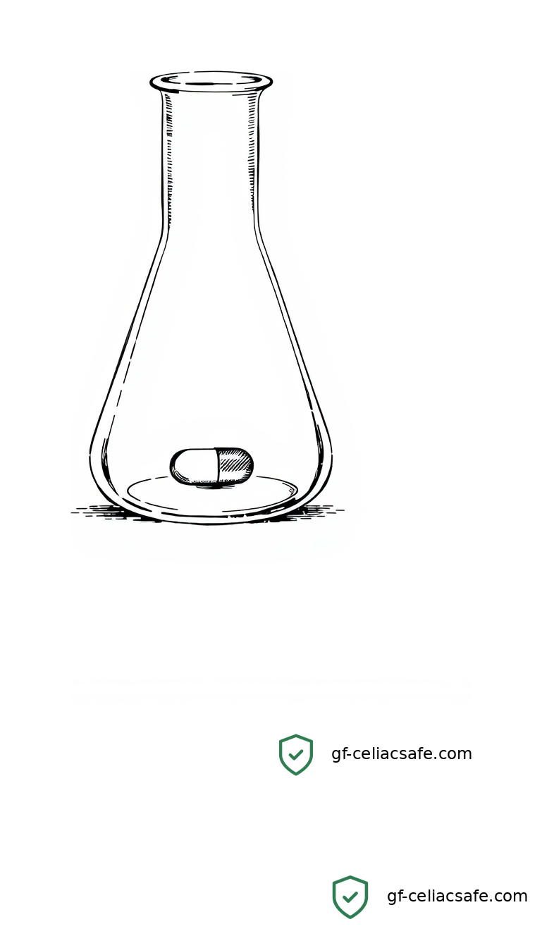 Laboratory research setting with medical vials representing celiac disease drug development