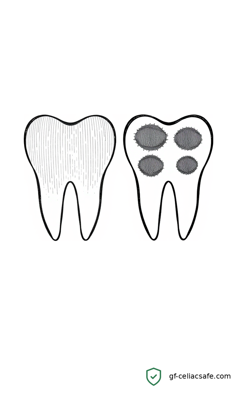 Close-up of a child's first permanent molars showing chalky white spots and soft enamel characteristic of molar incisor hypomineralisation